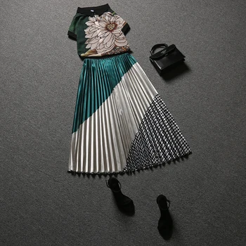 

2020 summer fashion design women sets chiffon printed shirt and chiffon please A-line knee-length skirts lady elegant skirt suit