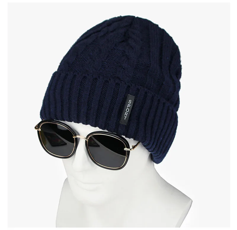 Winter Fahion Acrylic Plus Velvet Cold Protection Knitted Hat Skullies&Beanies Men's Winter Hat Earmuffs Knit Warm Hat Man Cap