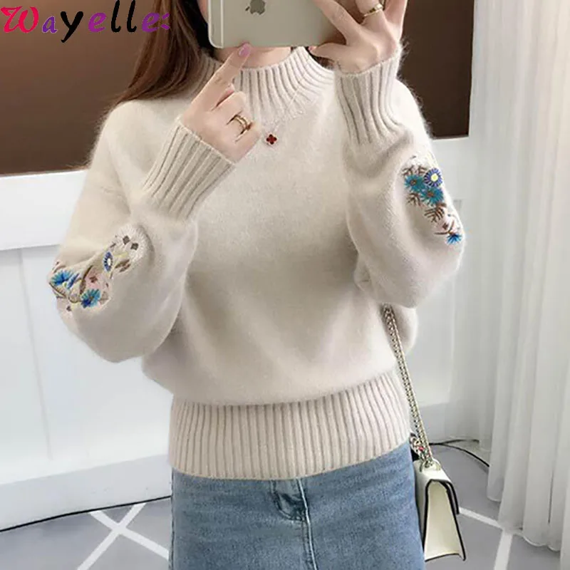 

Cashmere Turtleneck Sweater Women 2019 Autumn Winter Knitted Embroidery Pullovers and Jumpers Women Christmas Sweaters Female