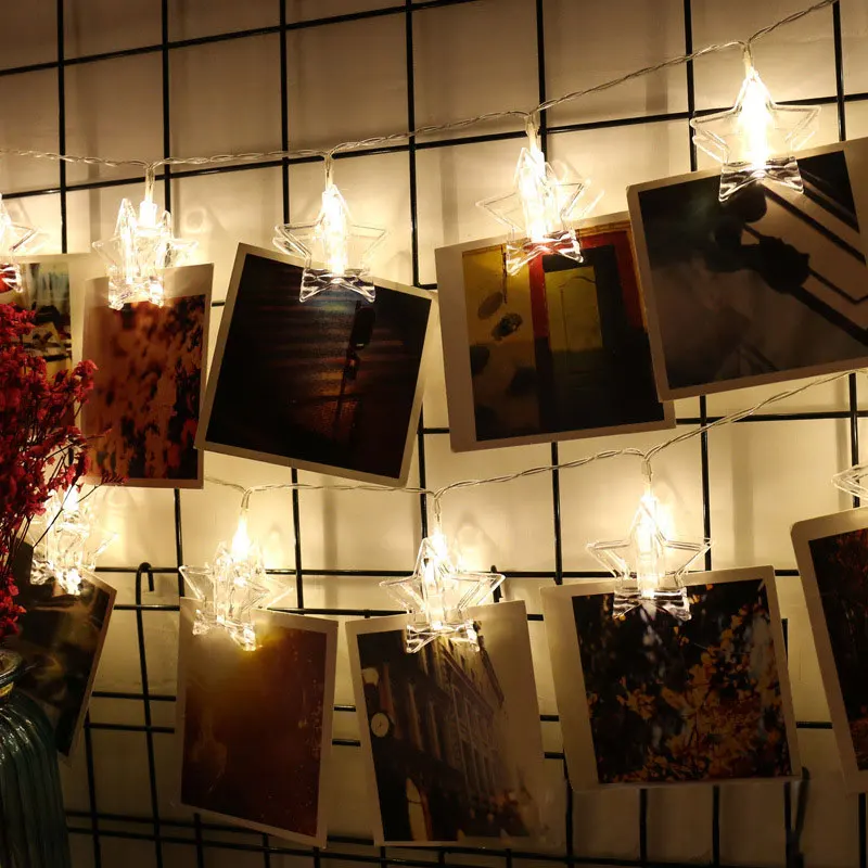 

1.5M 3M 6M Photo Star Clip Holder LED String lights For Christmas New Year Party Wedding Home Decoration Fairy lights Battery