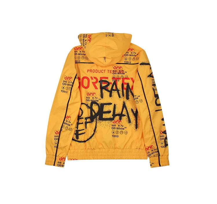 

High Quality Europe And America Popular Brand Ow Yellow Graffiti Mesh Coat Jacket Suits