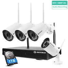 DEFEWAY Беспроводная система видеонаблюдения с Аудио Видео видеонаблюдением WiFi комплект 8CH 1080P HD NVR H.265+ система видеонаблюдения 2.0MP 4 шт. Wifi камеры