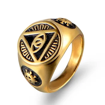 

Vintage Geometric Triangular Eye of God Rings Stainless Steel Ring for Men Boy Punk Jewelry US Size 7-14