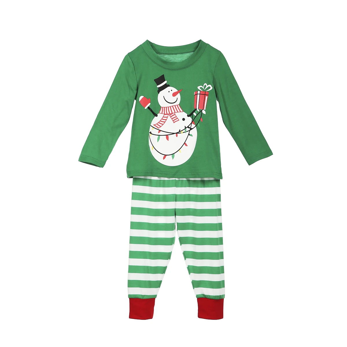Семейный комплект рождественских пижам для мужчин и женщин, милый зеленый снеговик, топы штаны в полоску, пижама снеговик, одежда для сна