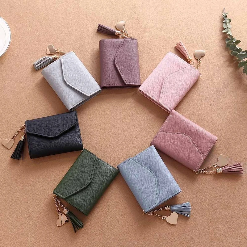 

Ladies Cute Small Leather Multi-function Short Wallet Mini Trend Simple Student Coin Purse Credit Card Bag Womens Short Wallet