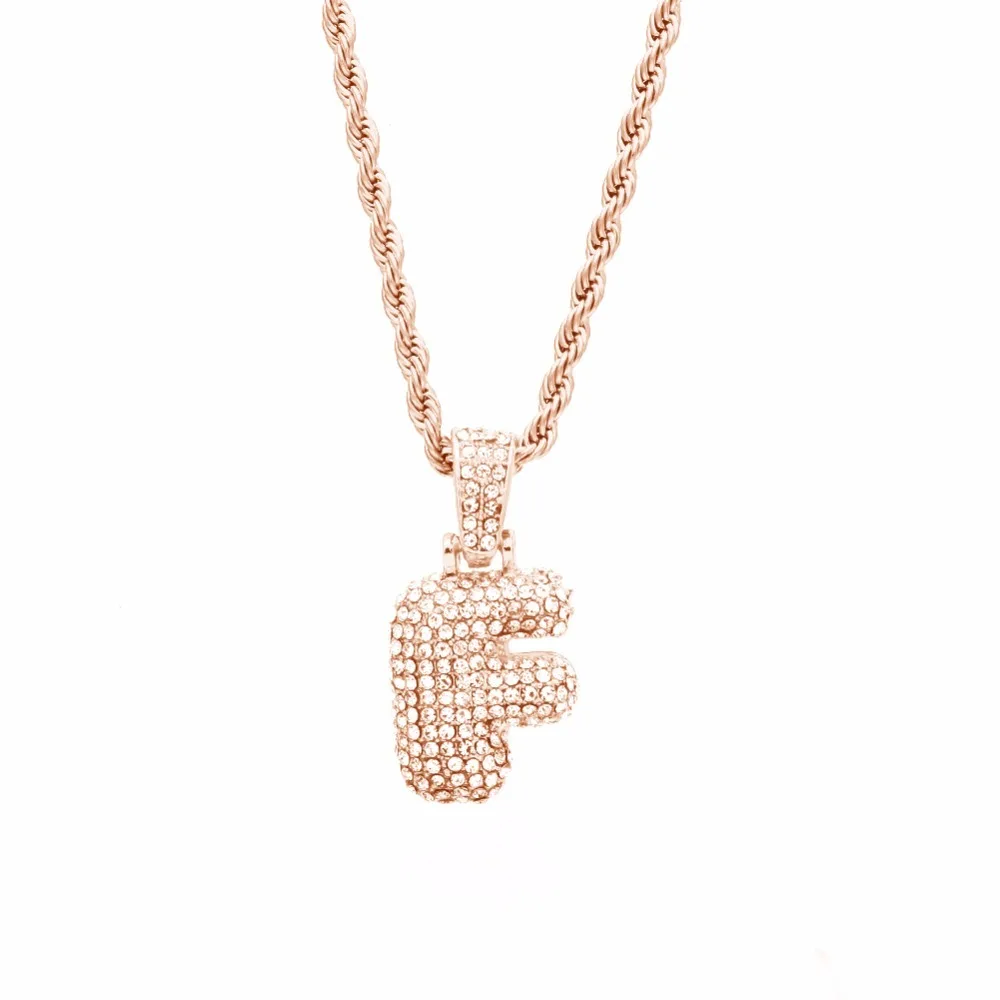 Сплав Bling Bubble Intial Let Iced Out горный хрусталь A-Z начальный кулон золотистый Серебристый с розой Подвеска золотого цвета кулон ожерелье