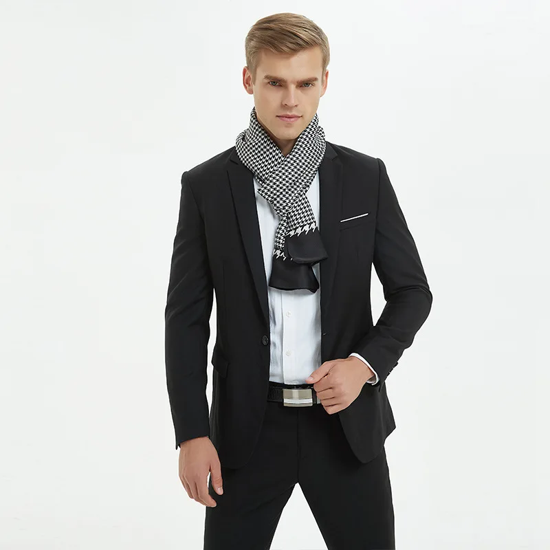Высококачественные мужские шарфы с геометрическими волнами с обеих сторон мужской темно-синий 170*30 см длинный платок модный бренд Matagorda