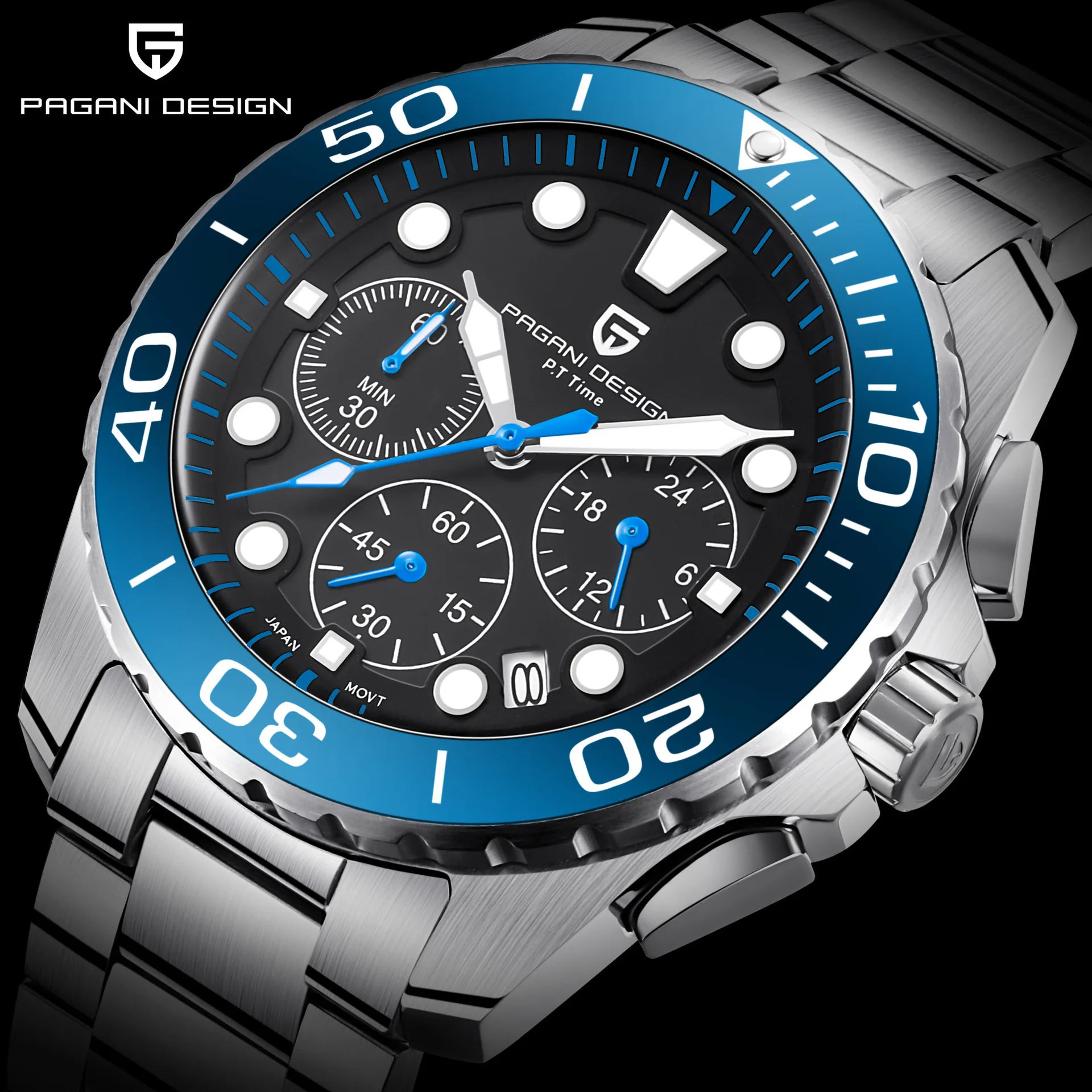  Top marque de luxe PAGANI DESIGN hommes lumineux montre à Quartz mode bracelet en acier calendrier 