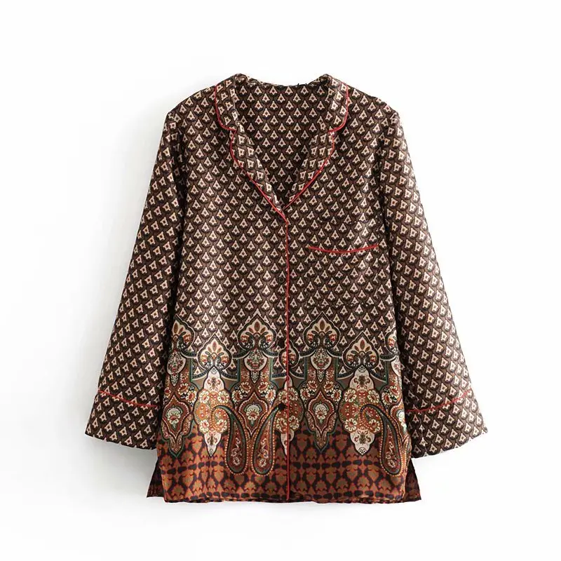 Blouse JuneLove Женская Новая Осенняя блузка с цветочным принтом рубашки винтажные свободные женские комплекты Повседневная Уличная одежда Костюмы Ретро Женские топы - Цвет: Blouse