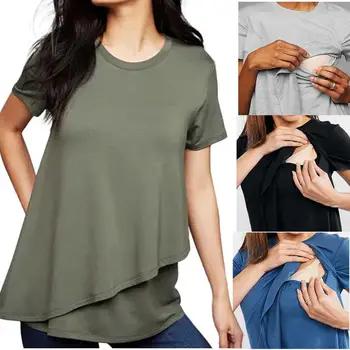 

Maternity maternity dress breastfeeding shirt short-sleeved round neck solid color breastfeeding clothes T-shirt maternity dress