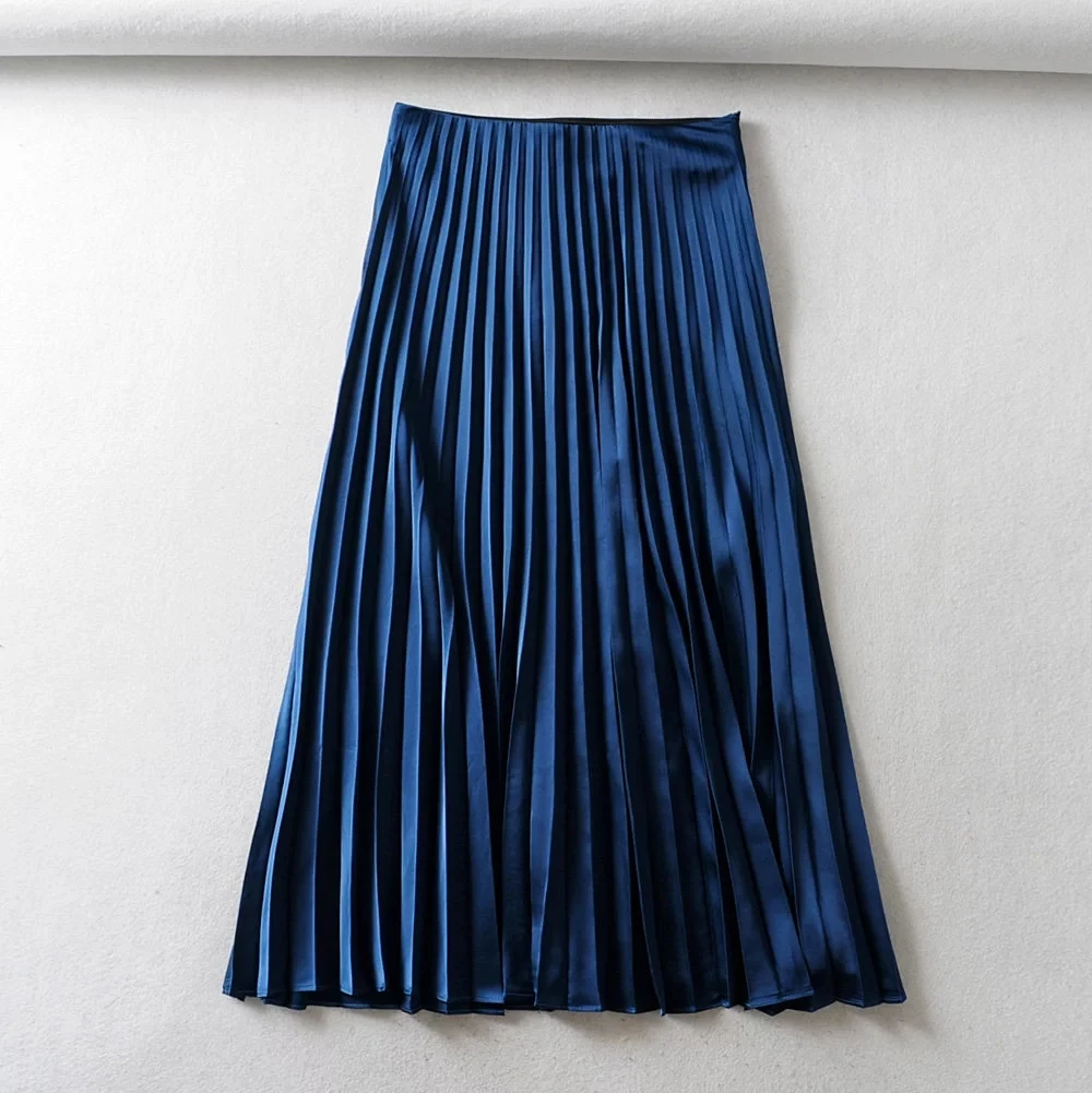 Увядшая английская офисная Дамская элегантная винтажная плиссированная однотонная сатиновая юбка миди для женщин faldas mujer moda длинные юбки для женщин