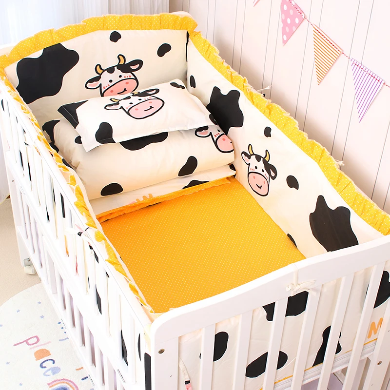 6/9pcs Elephant Baby Bedding Set Cotton Bedroom Decor Baby Girl Boy Crib Bed Linens Bed Bumper 120*60/120*70cm 6