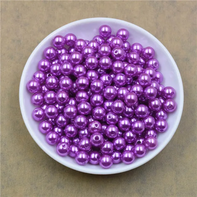 50-400Pcs/bag With Hole ABS Imitation Pearl Bead 4/6/8/10/12MM Round Plastic Acrylic Spacer Bead for DIY Jewelry Making Findings Purple