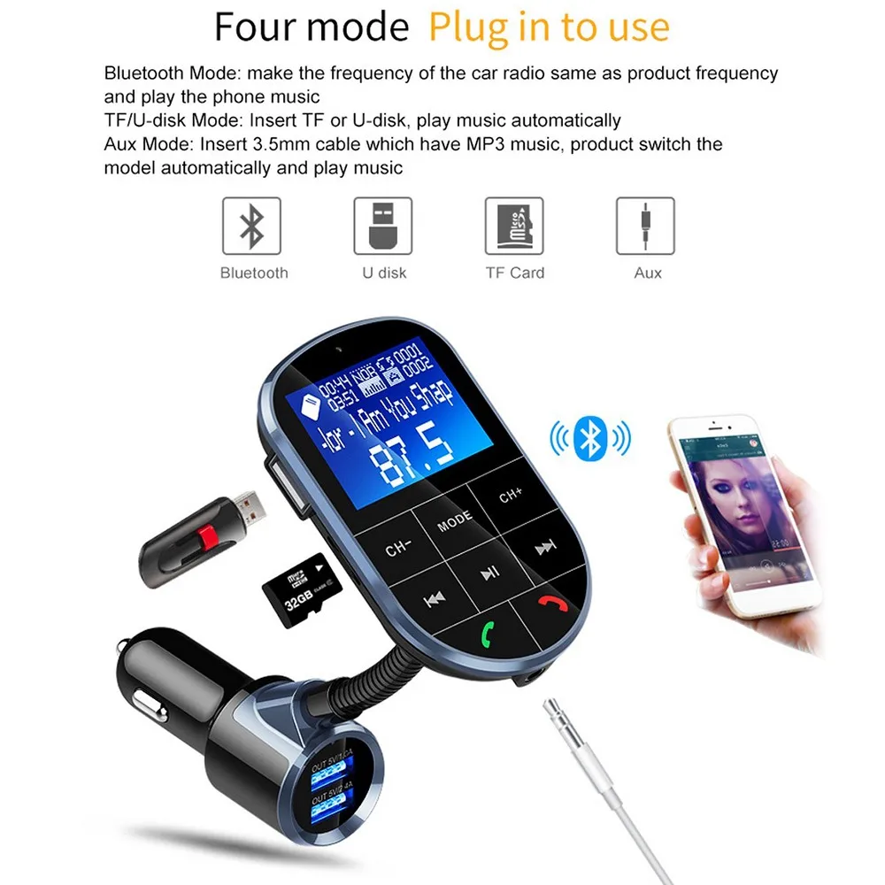12 V-24 V автомобильный Bluetooth MP3 плеер и системой «Хендс-фри» для свободные руки, FM передатчик, автомобильный MP3 Bluetooth Автомобильный Зарядное устройство 7