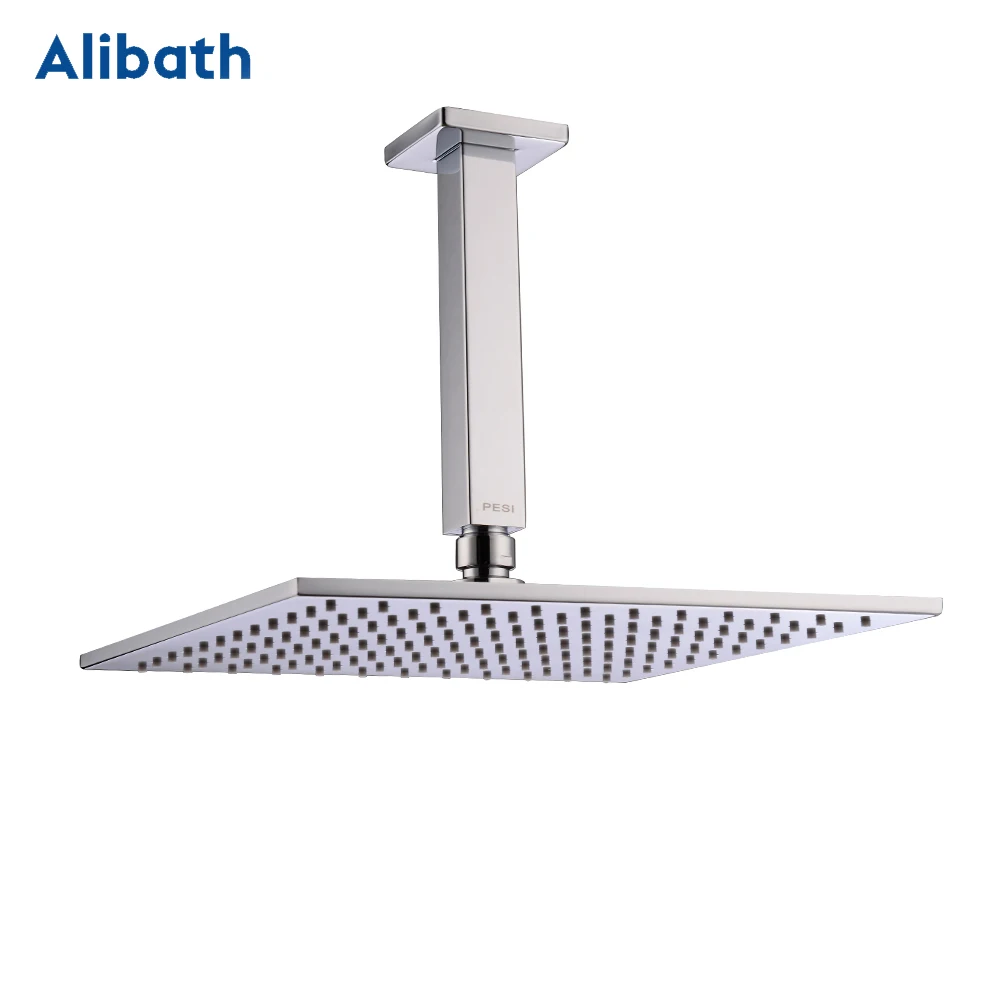 Bathroom Shower Head Gooseneck Square Brass Wall Mount Shower Arm