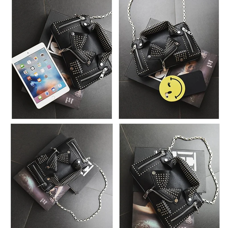 Женские сумки, дизайнерский клатч, модная мотоциклетная сумка на плечо с заклепками, новая летняя модная сумка на цепочке, сумка через плечо(черная