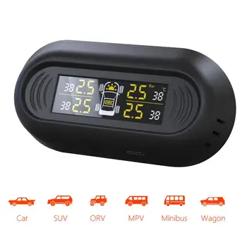 

C68 Usb+Solar Car Tpms Car Hidden Tire Pressure Monitor System Lcd Digital Display Tyre Security Alarm Systems With 4 Sensors