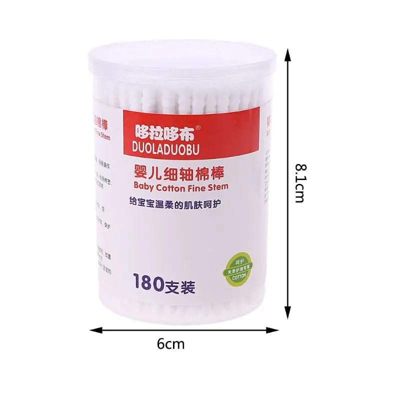 180Pcs Baby Swabs Cotton Double End Swab Disposable Thin Stick Cleaning Tools H37A
