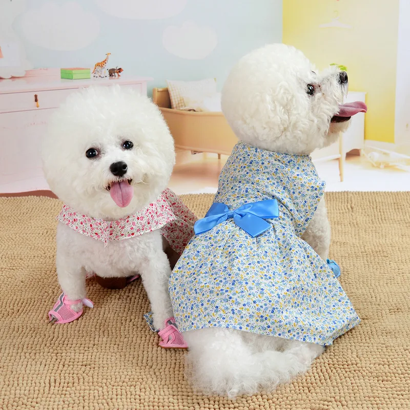 Pet Dog Clothes Summer Floral Bow Dog Dress