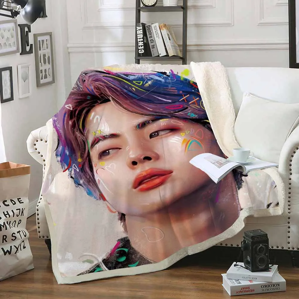 

Custom Soft High-Definition Double Thicken Cashmere Oil Painting Style Bangtan Boys Kpop BT S Blanket Sofa Cover Carpet