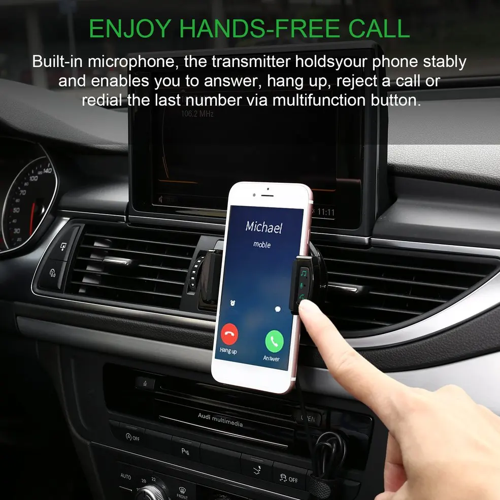 5 V/2.1A Быстрая зарядка Hands Free Встроенный микрофон Многофункциональный Авто Bluetooth fm-передатчик для телефона 2,1-3,2 дюймов