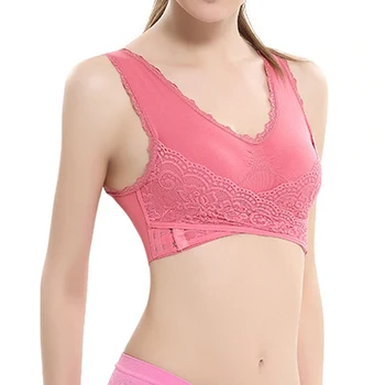 

Women Seamless Brassiere Lace Floral Brassiere Side Buckle Push Up Sport Bras Sexy Femme Shockproof Lace Patchwork Bra Big Size
