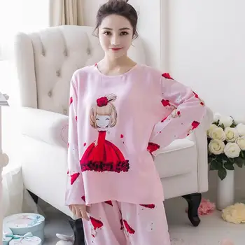 

Casual Women Pajamas Sets Women Autumn Long Sleeve Tops Trousers Nightgowns Sexy Ladies O-Neck Printing Nightwear Tops Pants