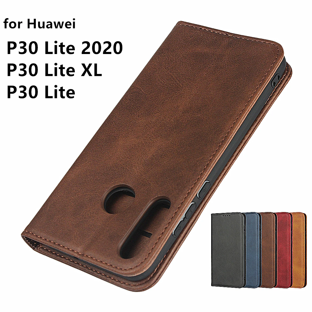 Leather case For Huawei P30 Lite New edition 2020 XL 6.15&quot Flip card holder Magnetic attraction cover Wallet Case | Мобильные