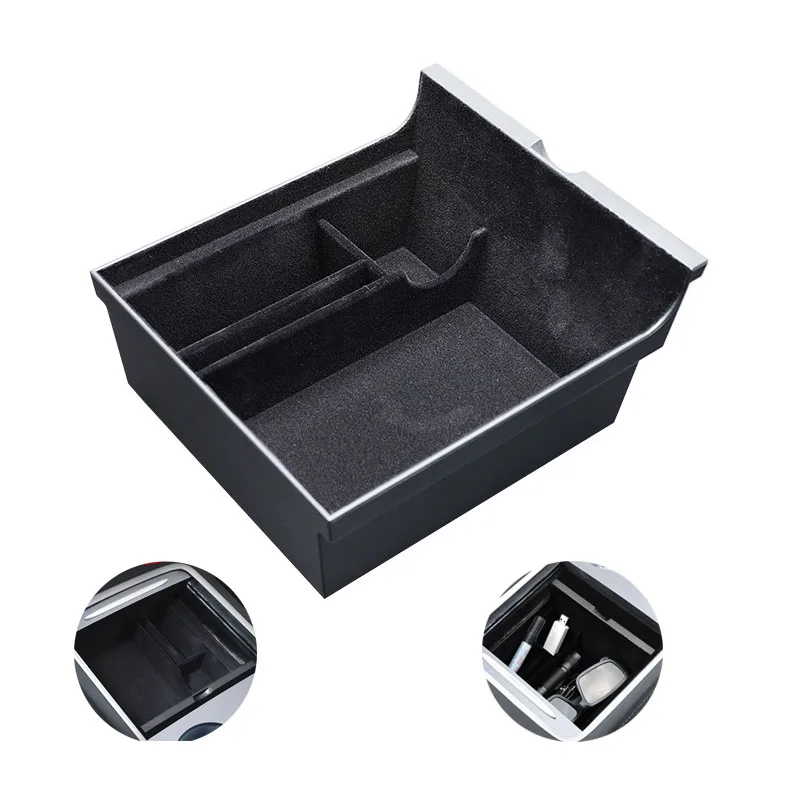 Storage-Box Flocking-Organizer Center-Console Tesla-Model Car Interior Armrest for Containers