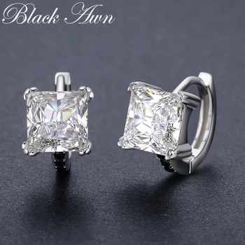 

Classic 5.3g 925 Sterling Silver Square Black Spinel Trendy Engagement Hoop Earrings for Women Fine Jewelry BijouxT200