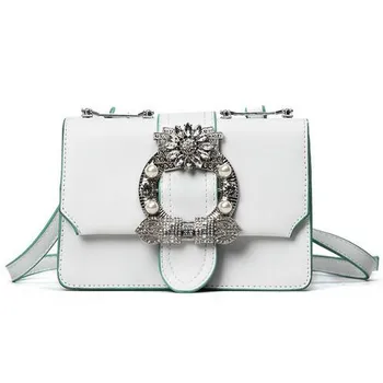 

2019Fashion New Handbags Quality PU Leather Women bag British Retro Trend Rivet Square bag Ladies Diamond Shoulder Messenger bag