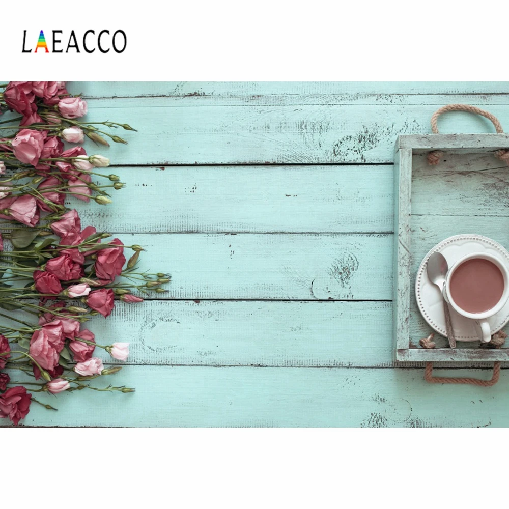 

Laeacco Wooden Board Flowers Coffee Photo Background Wall Decor Model Toy Baby Vinyl Photographic Photography Backdrop Studio