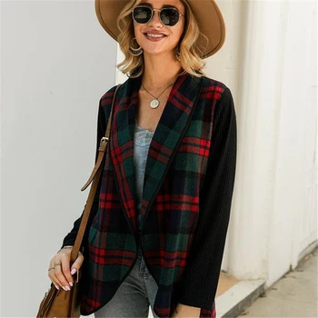 

Women Coat Winter Christmas Plaid Long Sleeve Lady Long Sleeve Top Turn-down Collar Jacket Casual Coats Jackets Ladies Tops