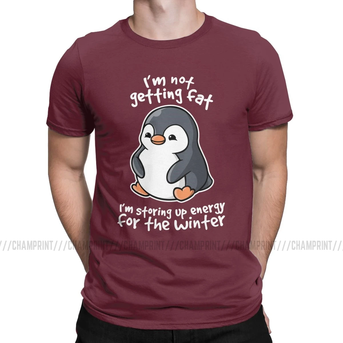 Футболки с надписью «I'm Not Get Fat», «I'm Storing Up Energy For The Winter», футболки для мужчин, Pingu Meme, одежда с забавными рисунками, модные футболки - Цвет: Бургундия