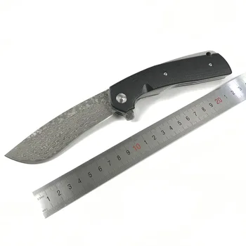 

Free shipping sharp Damascus steel imports blacksmithing camping tool folding knife G10+Steel handle outdoor self-defense knife