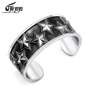 

EyeYoYo Men's Punk Titanium Steel Pentagram Open Bangle Rugged Wide Bangle