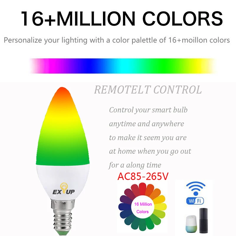 Finether C37 светодиодный умный светильник с голосовым управлением Amazon Alexa Google HOME TmallGenie красочный светильник E14