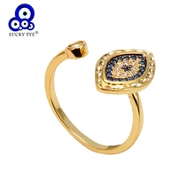 Lucky Eye Турецкий Дурной глаз Открытое кольцо золотого цвета микро проложенное кольцо с голубым Цирконом регулируемые Ювелирные изделия Подарки для женщин девочек мужчин EY6617