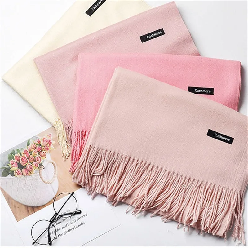 

Autumn and winter new solid color scarf women monochrome imitation cashmere scarf classic tassel thick warm shawl scarf