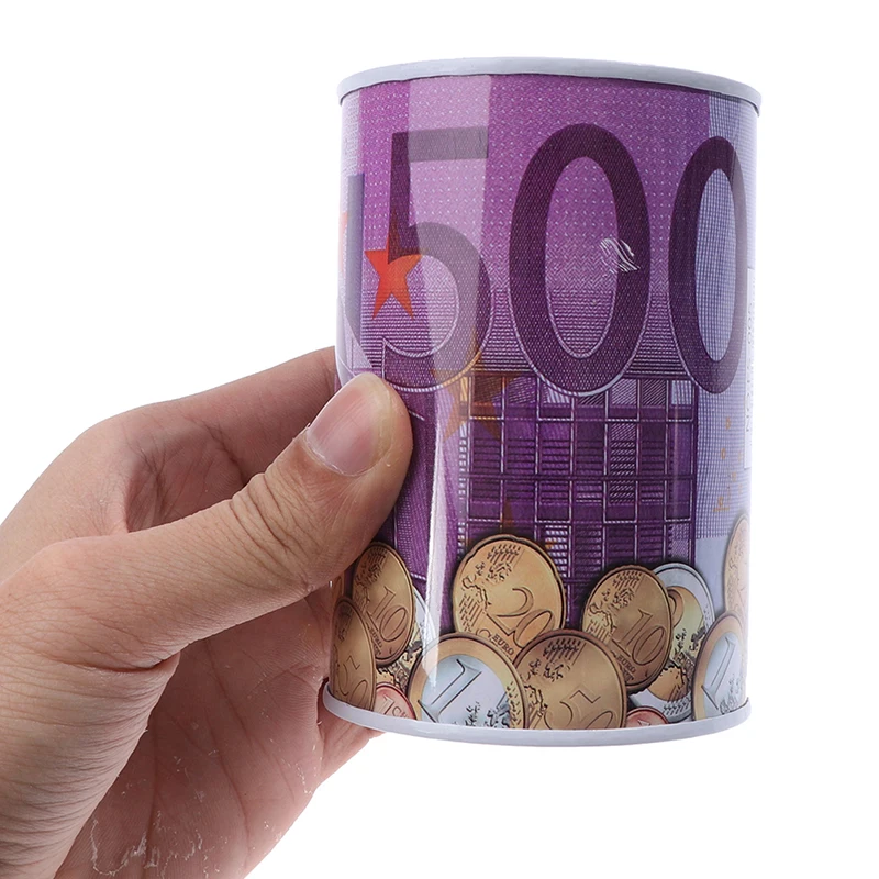 Description Picture 3 of itemTinplate Cylinder Piggy Bank Euro Dollar Picture Box Household Saving Money Box Home Decoration Money Boxes