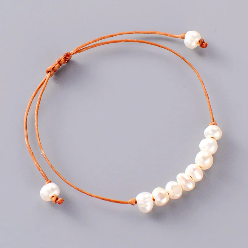 Simple Bracelet Classic Natural Freshwater Pearls Adjustable Bracelet Boho Bead Sister String Bracelet Mother’s Day Gift