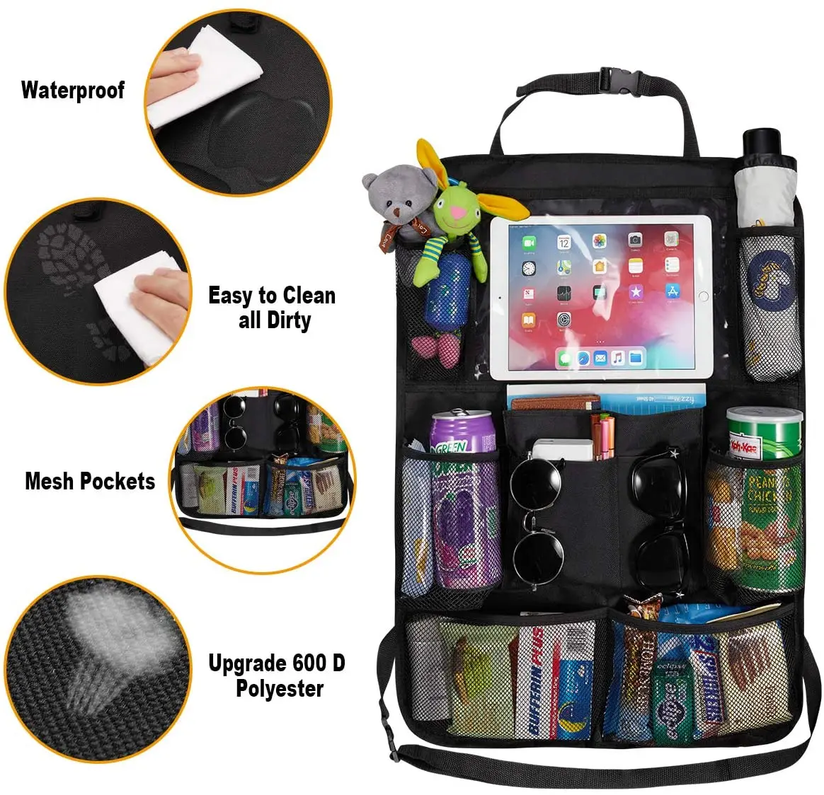 Travel Gadget Organizer Car Backseat Organizer 10" Table Holder 9 Storage Pockets Seat Back Protector Kick Mats Kid Toddlers