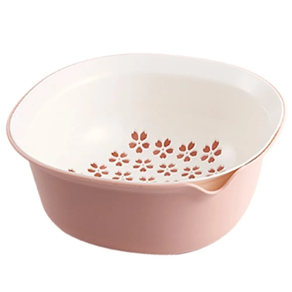 PINK Прочная двухслойная домашняя кухонная сливная квадратная корзина Многофункциональная Корзина для мытья овощей корзина для фруктов - Цвет: PINK