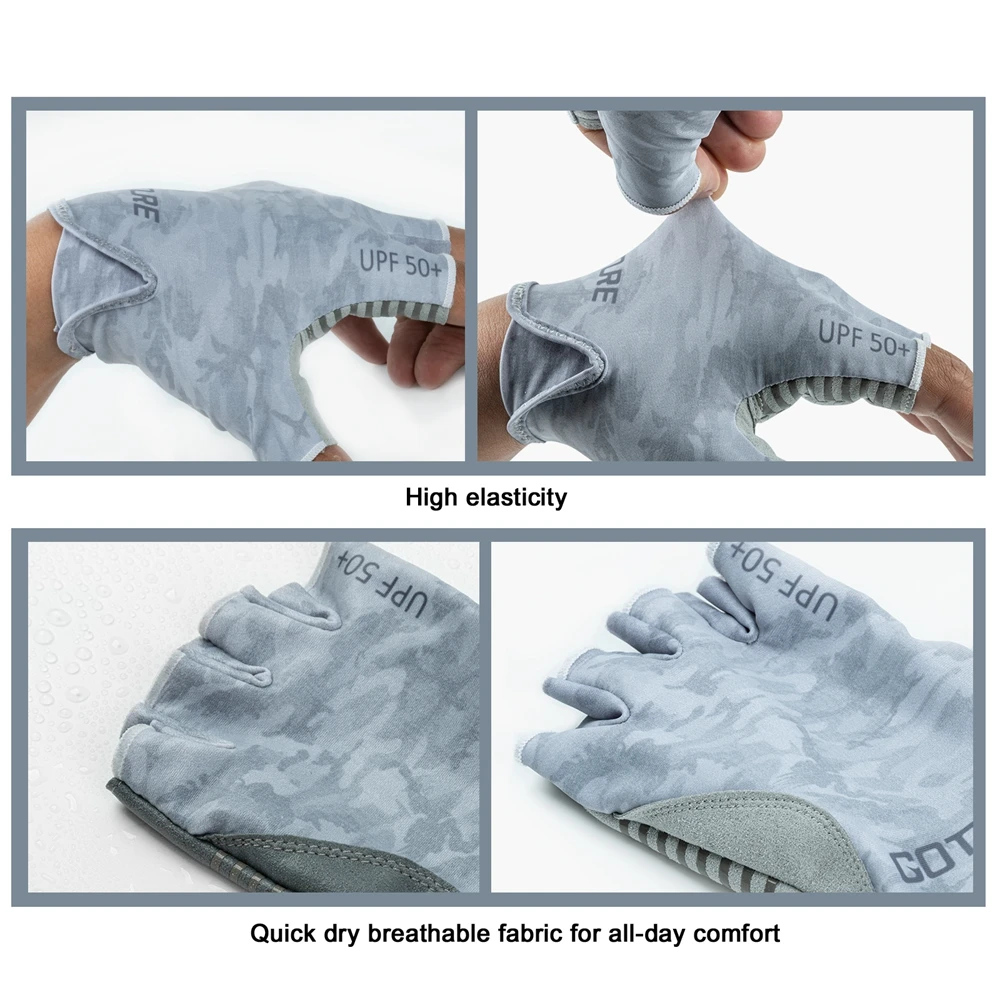 Goture Sunscreen Silicone Fishing Gloves Non-Slip Breathable Flexible Unisex Half Finger Gloves For Water Sports Hiking Cycling