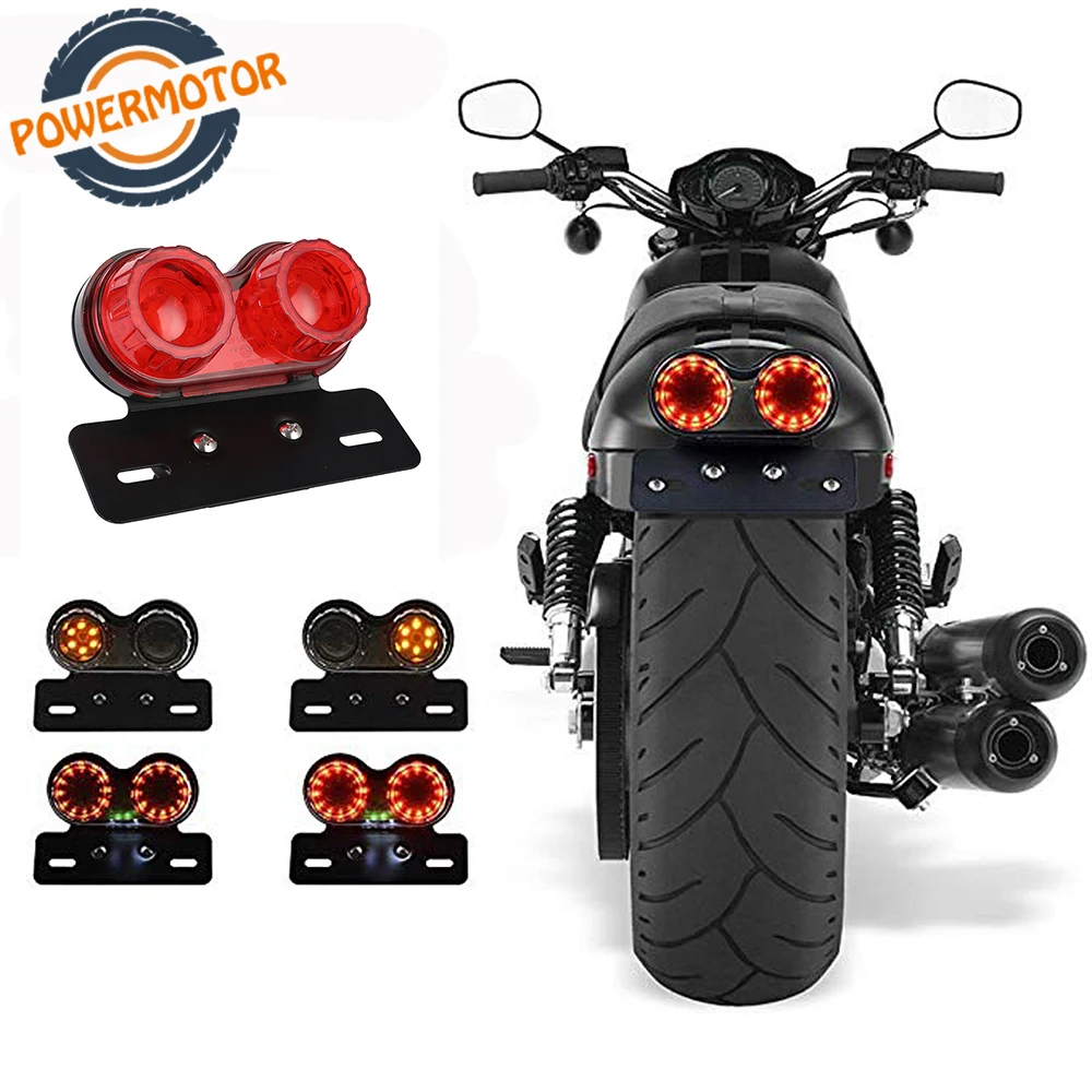 

12V Universal Motorcycle Signal Lights Twin Dual Motorbike Taillight Rear Lamp LED Integrated Tail Light Twin Light License Plat