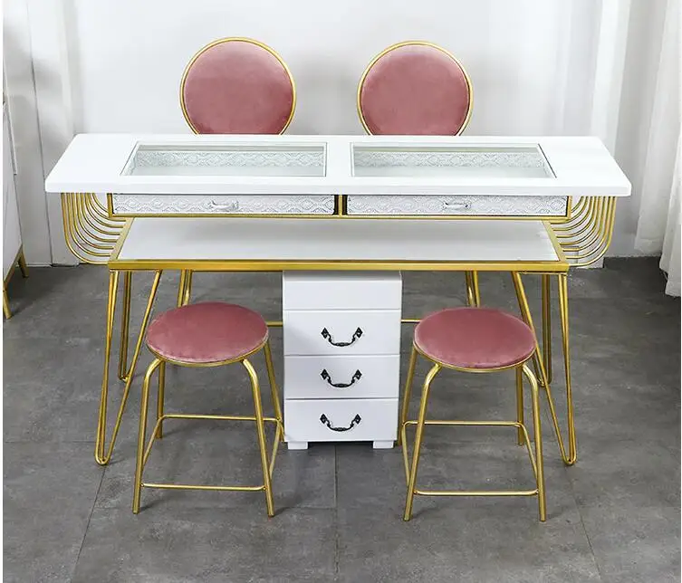 Manicure table single double net red double glass economical marble nail table and chair set