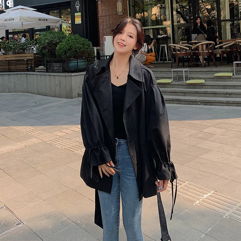 

Early Autumn Trench Coat Women's Mid-length 2019 Popular Short-height Waist Hugging Coat Students Elegant Double Breasted Spring