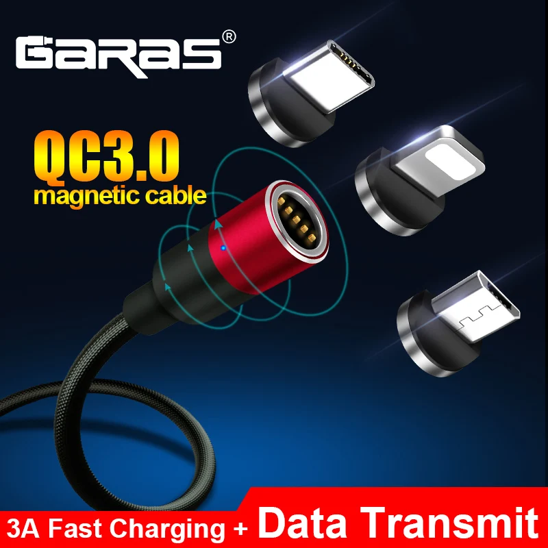 Магнитный usb кабель GARAS Micro USB & Type C 3A для быстрой зарядки и передачи данных QC3.0 Магнитный USB C|Кабели для мобильных телефонов| | АлиЭкспресс
