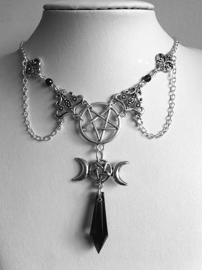 Black or Red Triple Moon Necklace 