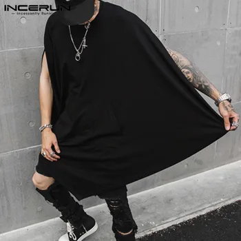 

Men Irregular T Shirt Stylish Solid Loose Punk Style Casual Cloak Tee Tops Streetwear Pockets 2020 Camiseta Masculina INCERUN